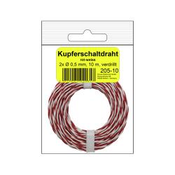 205-10SB - Kupferschalt Draht 0,5 mm / 10m rot-weiss in SB