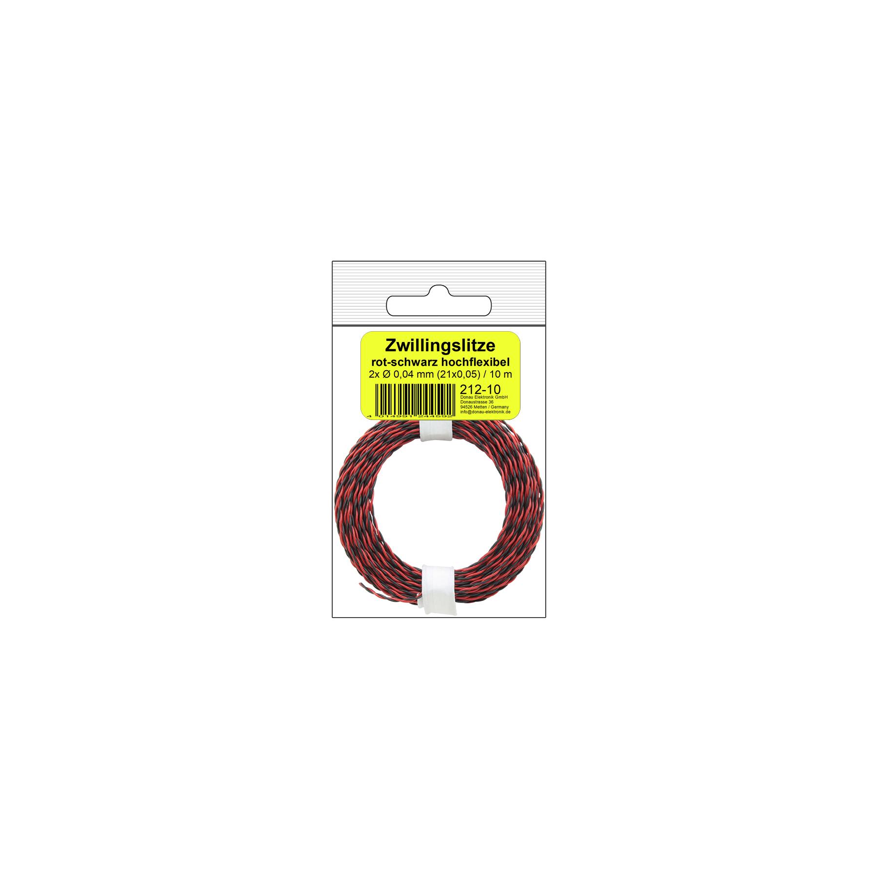 212-10SB - Zwillingslitze hochflexibel 0,04 mm² / 10 m rot-schwarz in SB