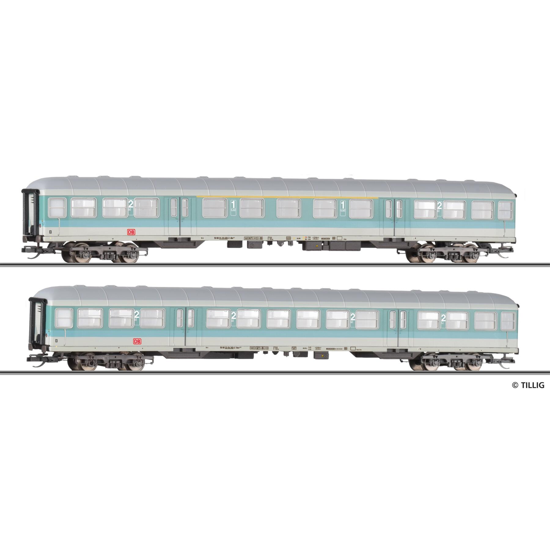Tillig 01126 TT Reisezugwagenset der DB AG, bestehend aus einem Reisezugwagen 1./2. Klasse ABn 703 und einem Reisezugwagen Bn 719, Ep. V