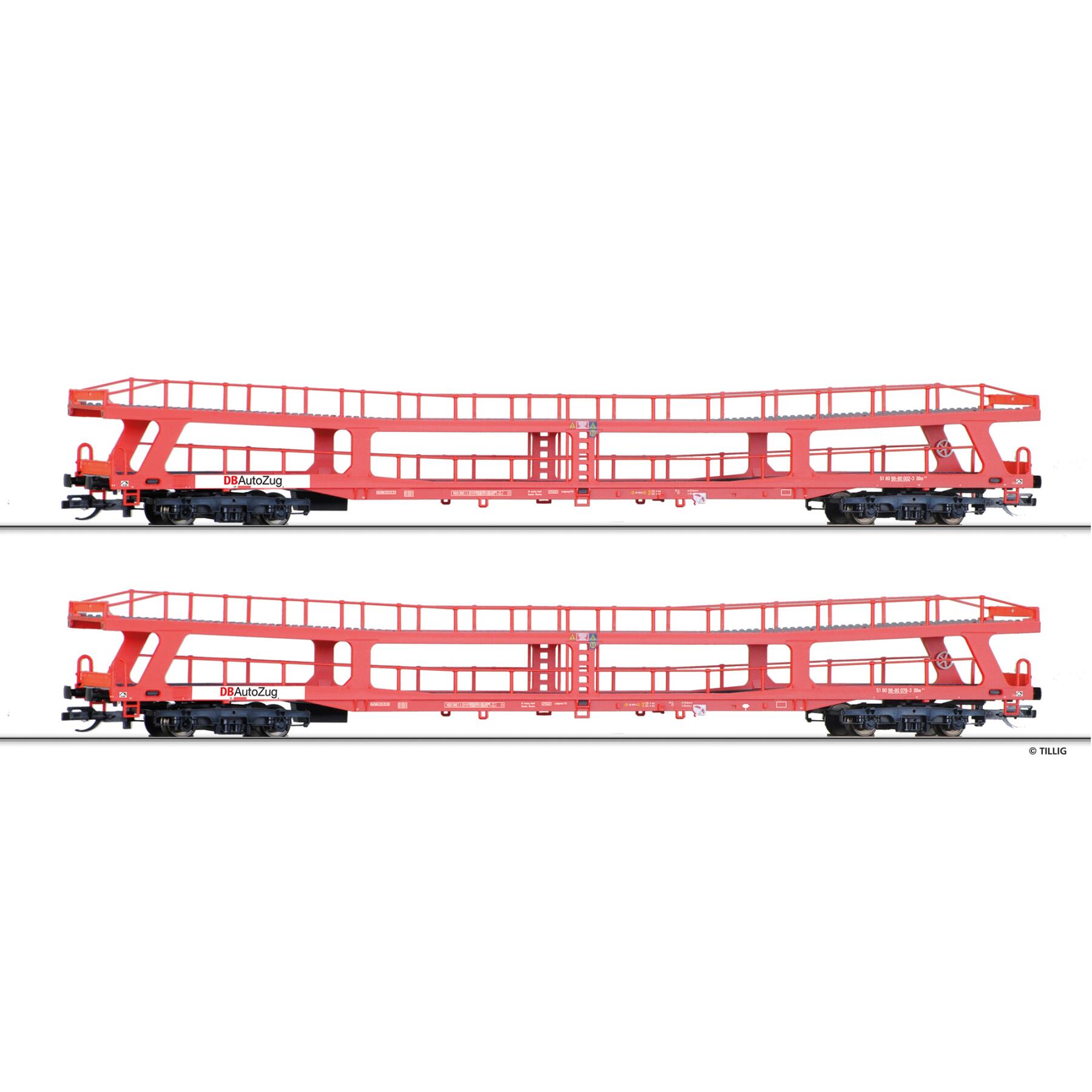 Tillig 01136 TT Güterwagenset der DB AG, bestehend aus zwei Autotransportwagen DDm 915, Ep. V