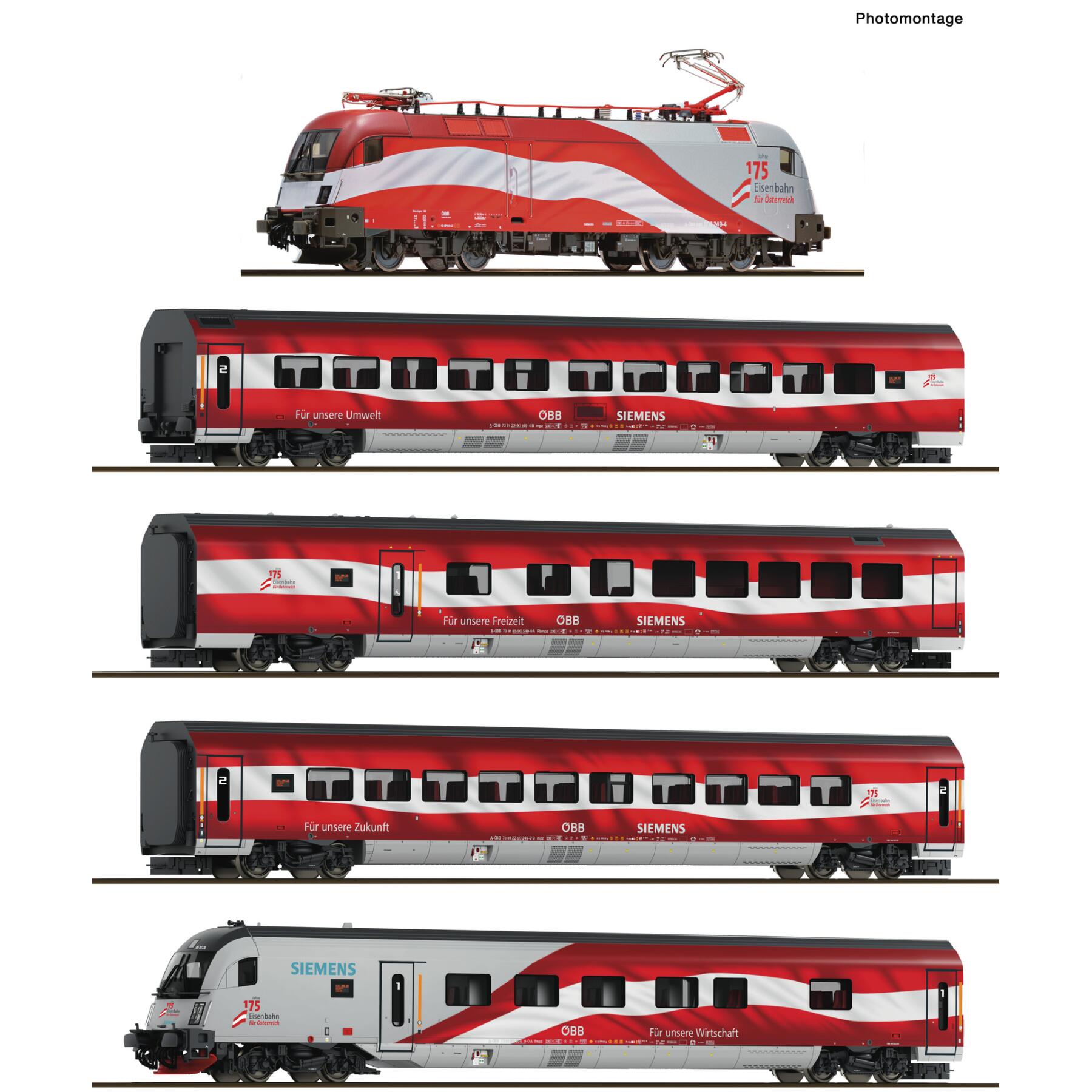 Roco 6290096 TT 5-teiliger Set: Railjet „175 Jahre Eisenbahnen in Österreich“, ÖBB - Sound