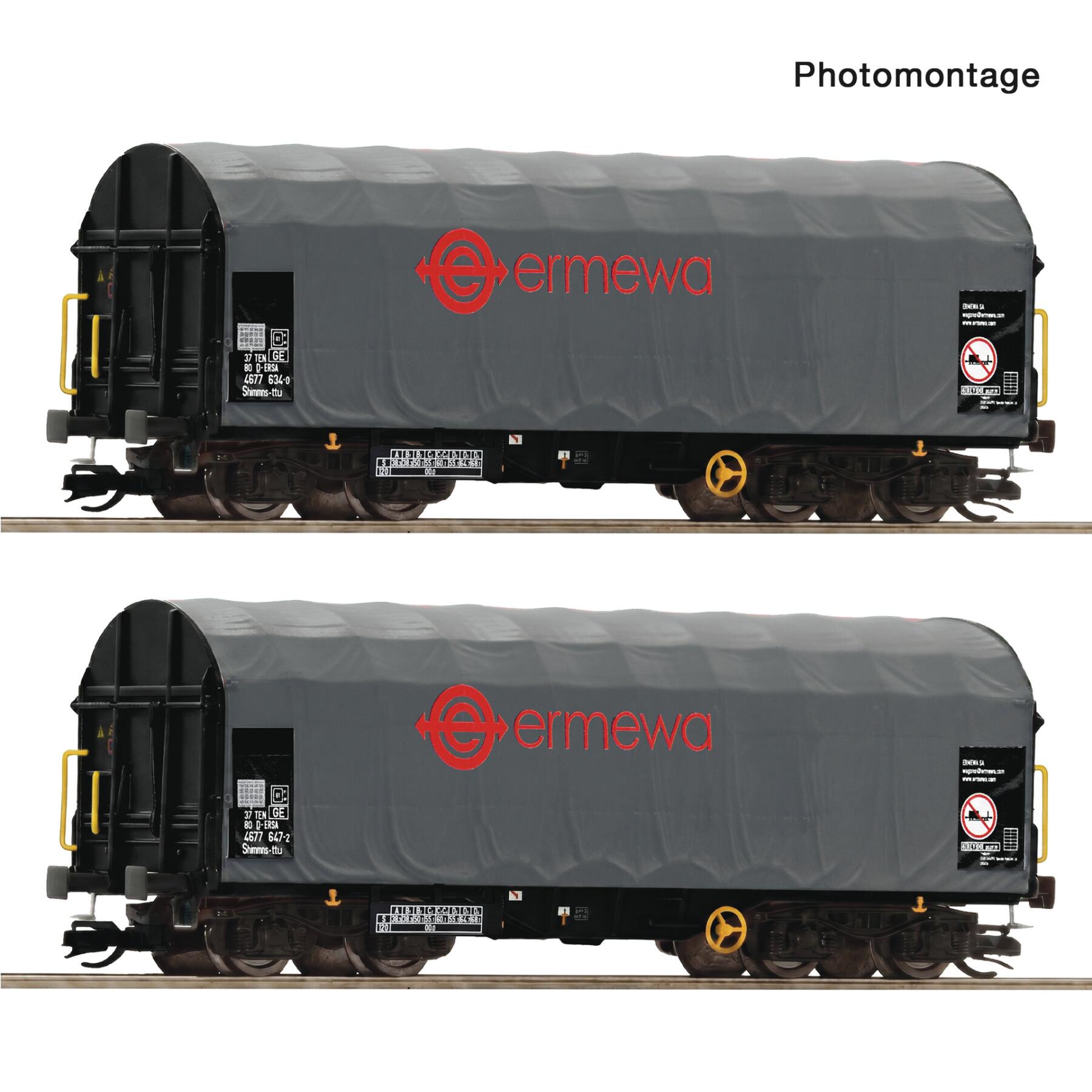 Roco 6680058 TT 2-teiliger Set: Schiebeplanenwagen, Ermewa