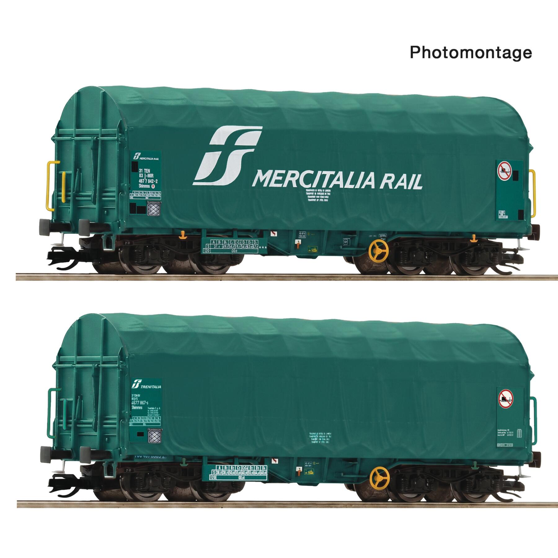 Roco 6680059 TT 2-teiliger Set: Schiebeplanenwagen, Mercitalia Rail
