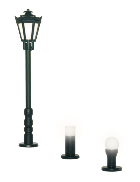 Viessmann 6160 H0 Gartenleuchten-Set, 3 Leuchten, schwarz,LED warmweiß