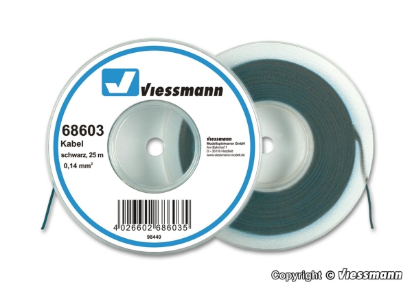 Viessmann 68603 Kabel auf Abrollspule 0,14 mm², schwarz, 25 m