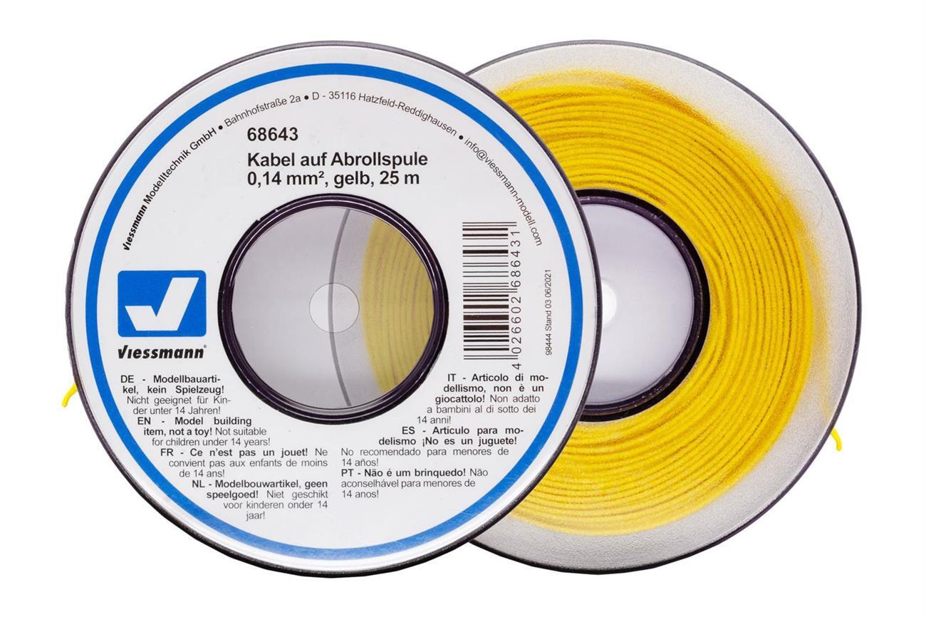 Viessmann 68643 Kabel auf Abrollspule 0,14 mm², gelb, 25 m