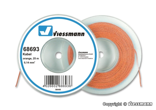 Viessmann 68693 Kabel auf Abrollspule 0,14 mm², orange, 25 m