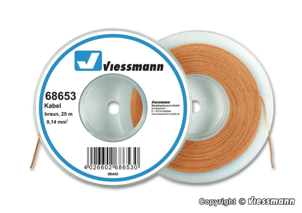 Viessmann 68653 Kabel auf Abrollspule 0,14 mm², braun, 25 m