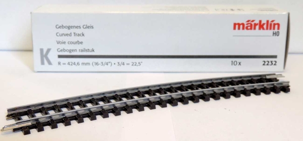 Märklin 02232 Gebogenes, K Gleis, Länge 3/4 = 22° 30